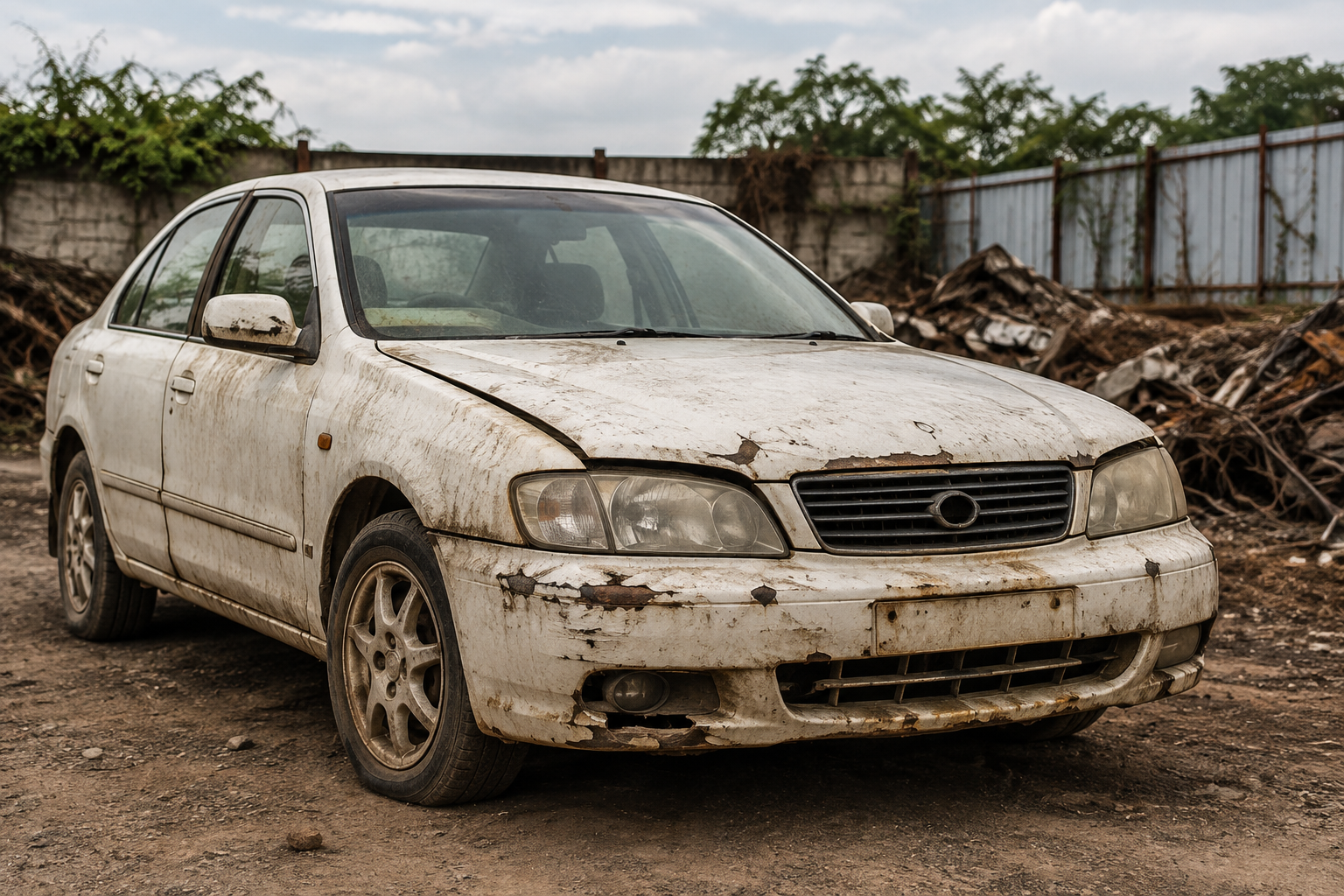 Old car or sedan ready for scrapping