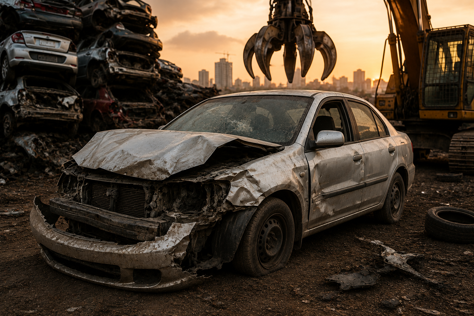 Accident-damaged car