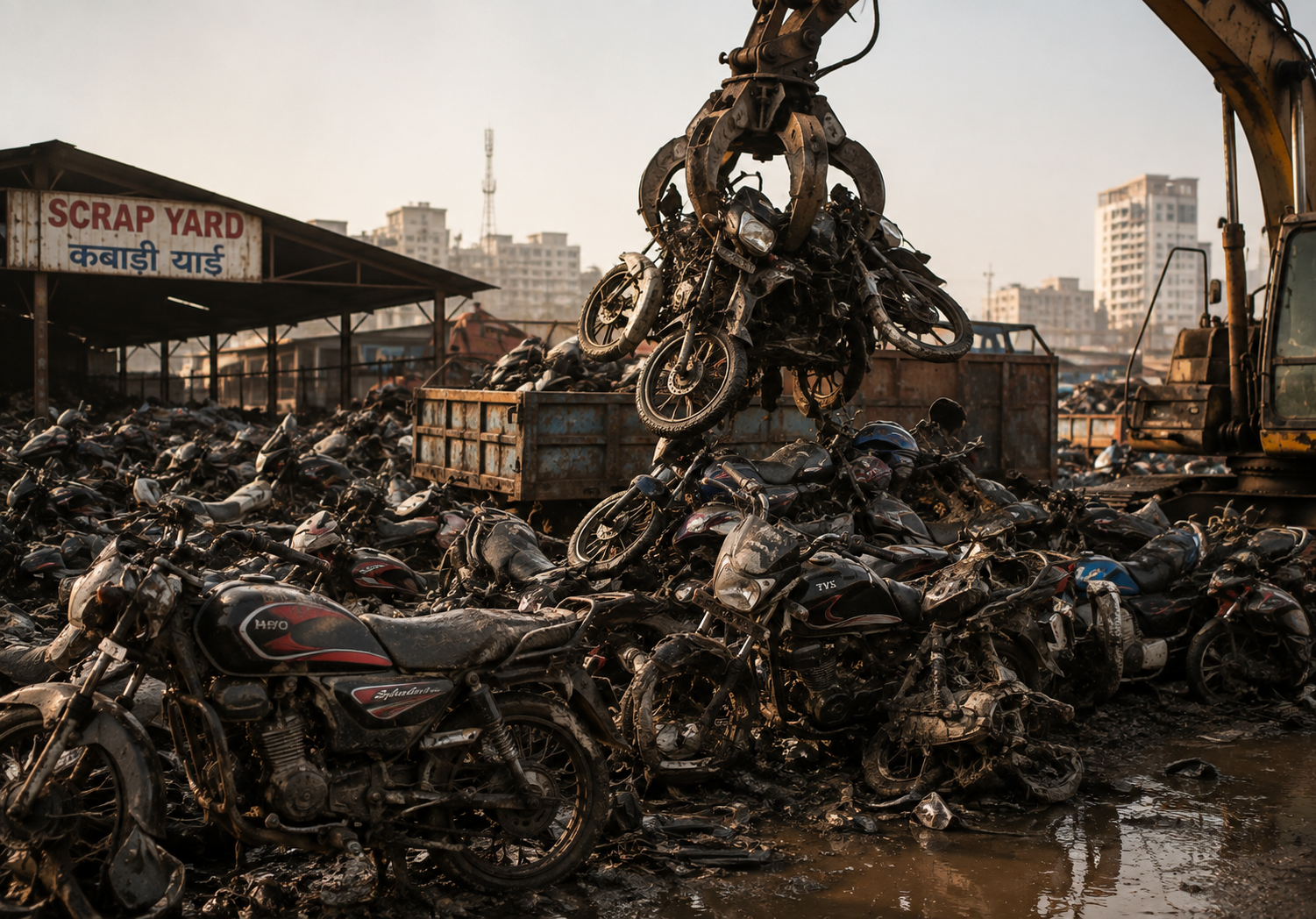 Indian vintage motorcycle ready to be scrapped